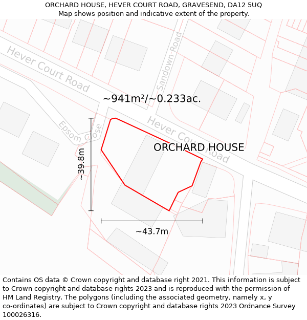 ORCHARD HOUSE, HEVER COURT ROAD, GRAVESEND, DA12 5UQ: Plot and title map