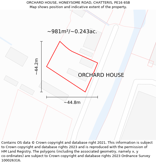 ORCHARD HOUSE, HONEYSOME ROAD, CHATTERIS, PE16 6SB: Plot and title map