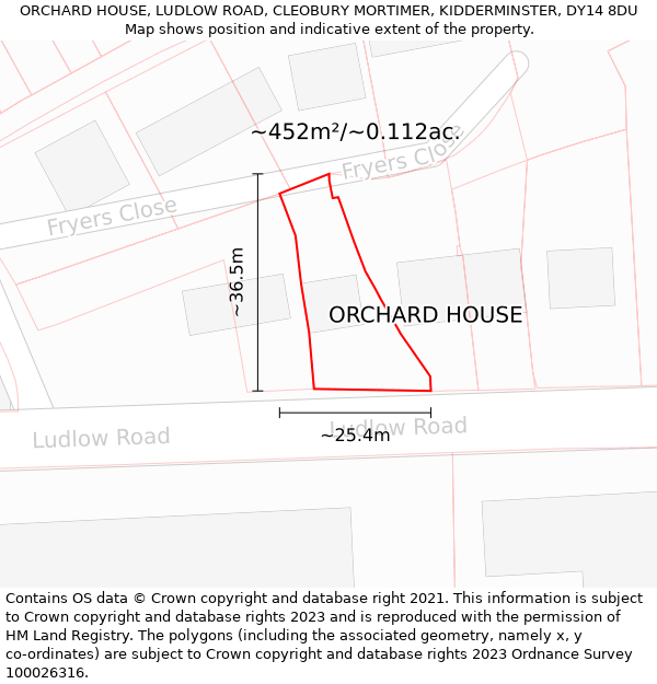 ORCHARD HOUSE, LUDLOW ROAD, CLEOBURY MORTIMER, KIDDERMINSTER, DY14 8DU: Plot and title map