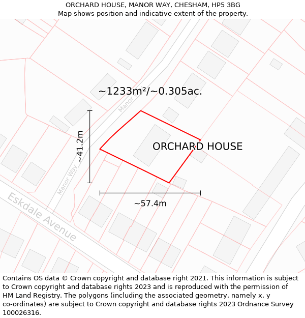 ORCHARD HOUSE, MANOR WAY, CHESHAM, HP5 3BG: Plot and title map