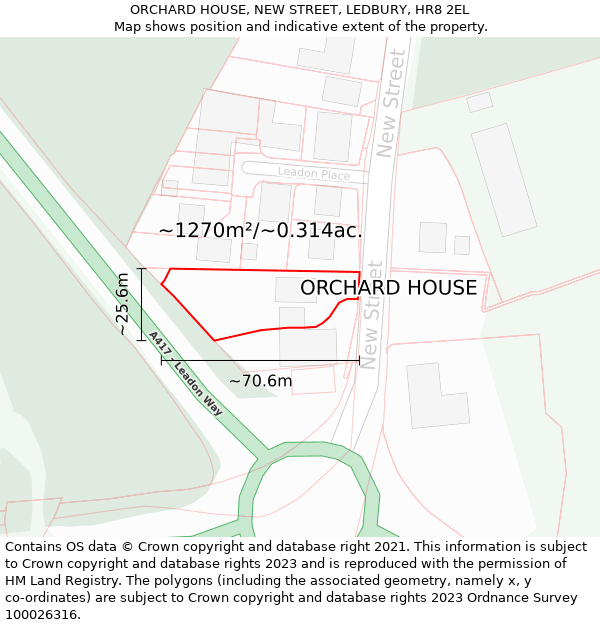 ORCHARD HOUSE, NEW STREET, LEDBURY, HR8 2EL: Plot and title map