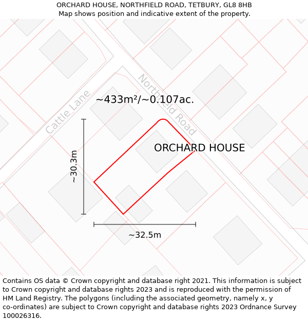 ORCHARD HOUSE, NORTHFIELD ROAD, TETBURY, GL8 8HB: Plot and title map