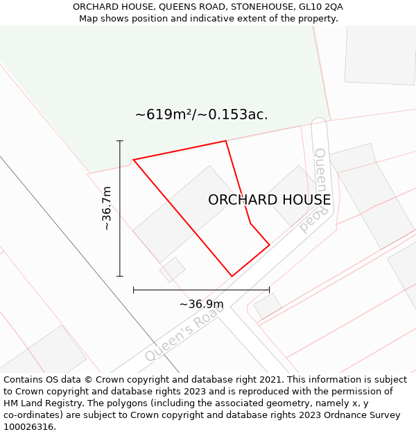 ORCHARD HOUSE, QUEENS ROAD, STONEHOUSE, GL10 2QA: Plot and title map