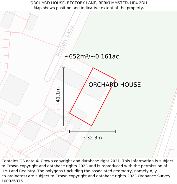 ORCHARD HOUSE, RECTORY LANE, BERKHAMSTED, HP4 2DH: Plot and title map