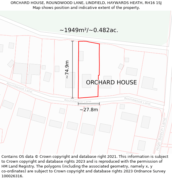 ORCHARD HOUSE, ROUNDWOOD LANE, LINDFIELD, HAYWARDS HEATH, RH16 1SJ: Plot and title map