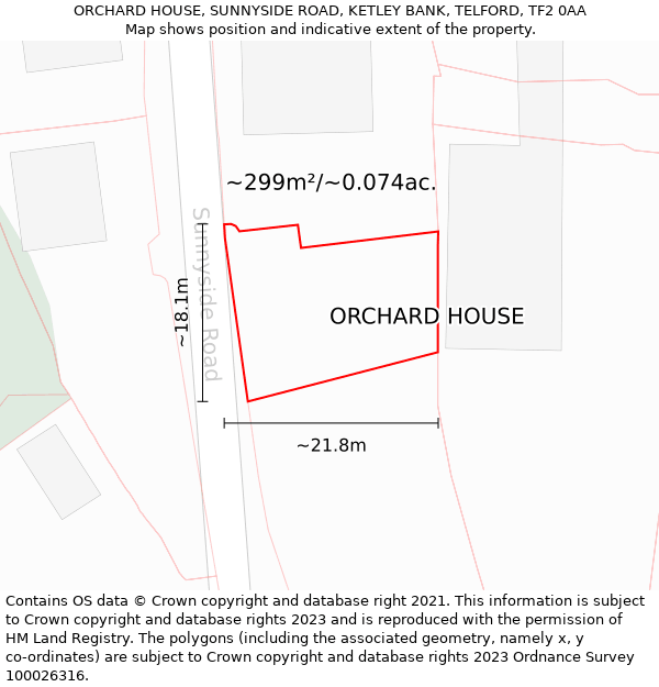 ORCHARD HOUSE, SUNNYSIDE ROAD, KETLEY BANK, TELFORD, TF2 0AA: Plot and title map