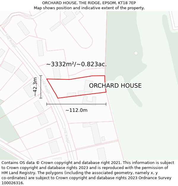 ORCHARD HOUSE, THE RIDGE, EPSOM, KT18 7EP: Plot and title map