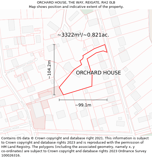 ORCHARD HOUSE, THE WAY, REIGATE, RH2 0LB: Plot and title map