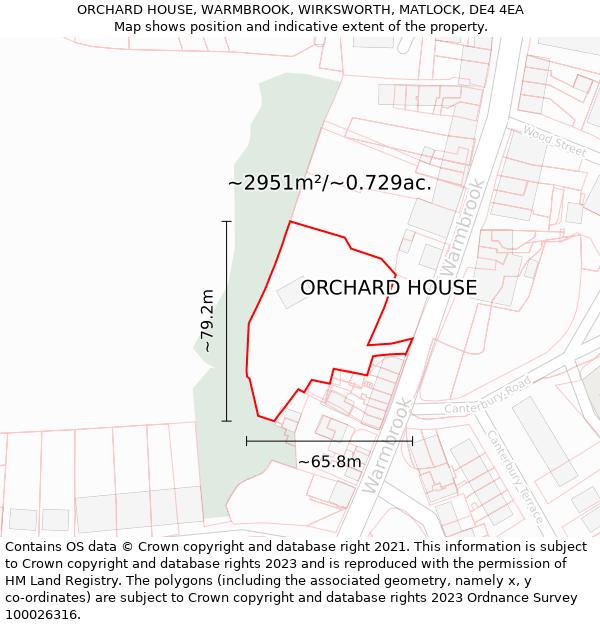 ORCHARD HOUSE, WARMBROOK, WIRKSWORTH, MATLOCK, DE4 4EA: Plot and title map