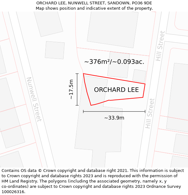 ORCHARD LEE, NUNWELL STREET, SANDOWN, PO36 9DE: Plot and title map