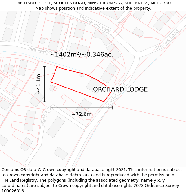 ORCHARD LODGE, SCOCLES ROAD, MINSTER ON SEA, SHEERNESS, ME12 3RU: Plot and title map