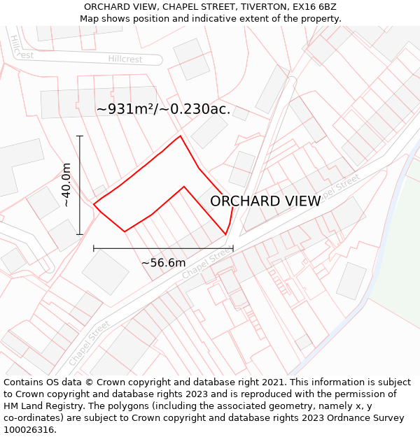 ORCHARD VIEW, CHAPEL STREET, TIVERTON, EX16 6BZ: Plot and title map