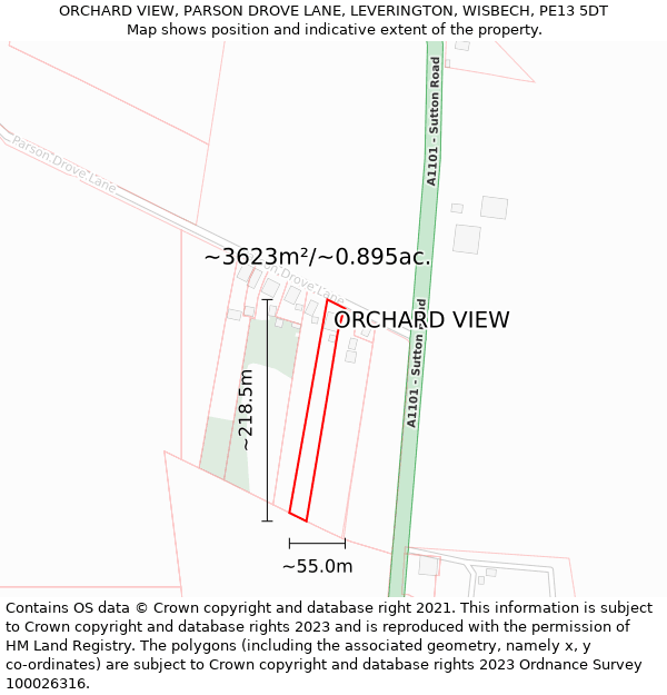 ORCHARD VIEW, PARSON DROVE LANE, LEVERINGTON, WISBECH, PE13 5DT: Plot and title map