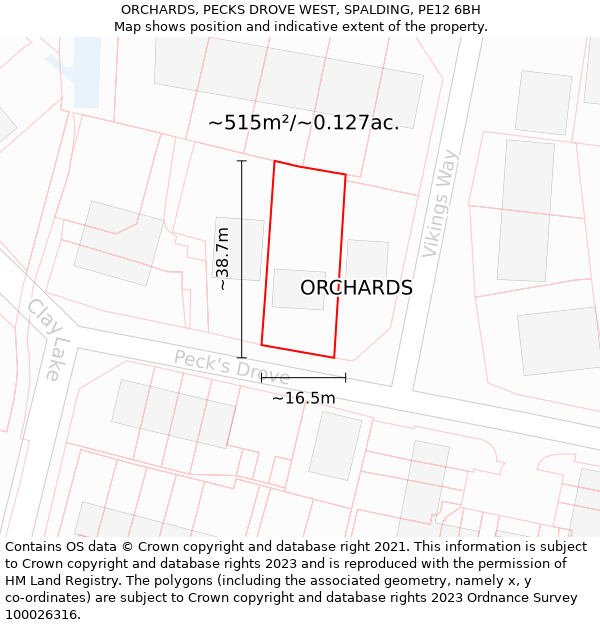 ORCHARDS, PECKS DROVE WEST, SPALDING, PE12 6BH: Plot and title map