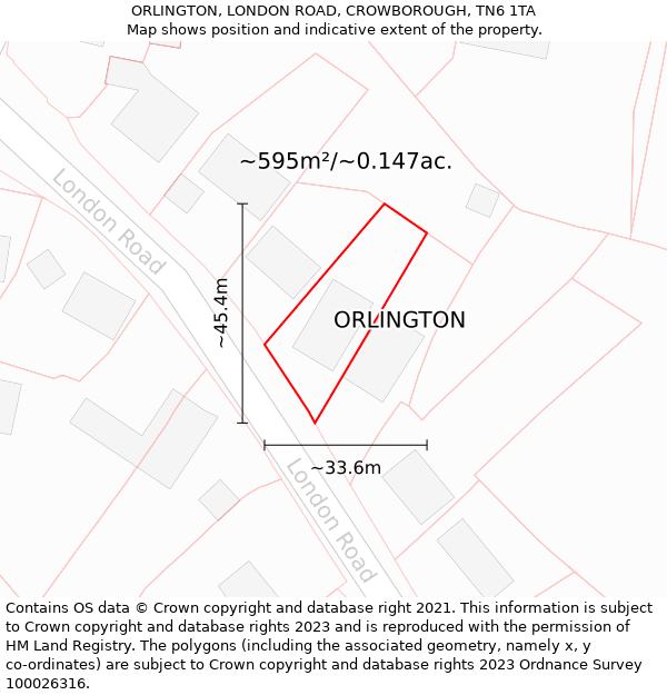 ORLINGTON, LONDON ROAD, CROWBOROUGH, TN6 1TA: Plot and title map