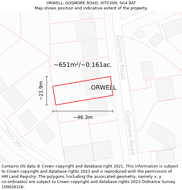 ORWELL, GOSMORE ROAD, HITCHIN, SG4 9AT: Plot and title map