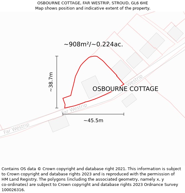 OSBOURNE COTTAGE, FAR WESTRIP, STROUD, GL6 6HE: Plot and title map