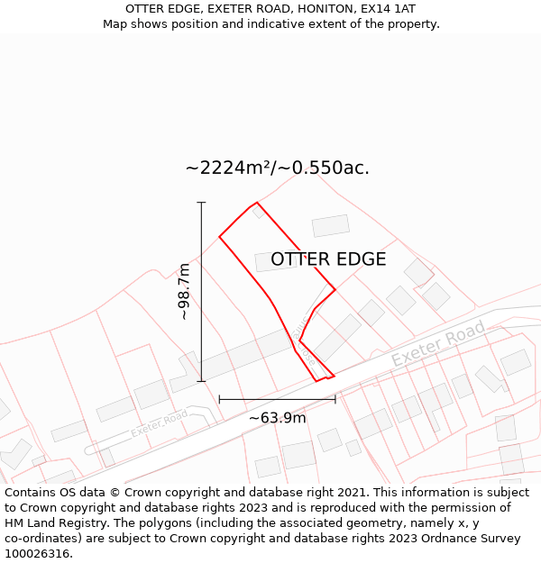 OTTER EDGE, EXETER ROAD, HONITON, EX14 1AT: Plot and title map