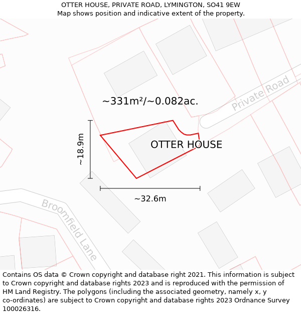 OTTER HOUSE, PRIVATE ROAD, LYMINGTON, SO41 9EW: Plot and title map