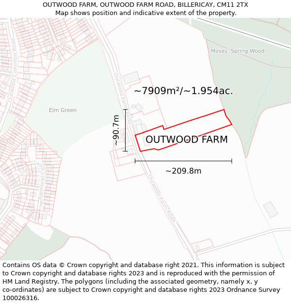 OUTWOOD FARM, OUTWOOD FARM ROAD, BILLERICAY, CM11 2TX: Plot and title map
