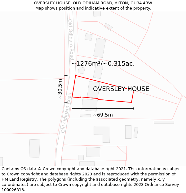 OVERSLEY HOUSE, OLD ODIHAM ROAD, ALTON, GU34 4BW: Plot and title map