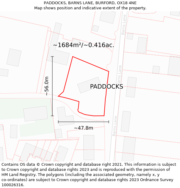 PADDOCKS, BARNS LANE, BURFORD, OX18 4NE: Plot and title map