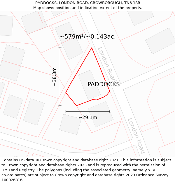 PADDOCKS, LONDON ROAD, CROWBOROUGH, TN6 1SR: Plot and title map