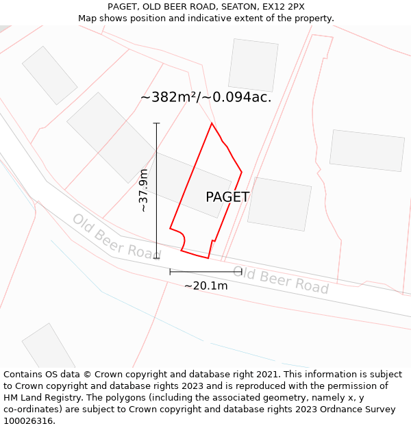 PAGET, OLD BEER ROAD, SEATON, EX12 2PX: Plot and title map