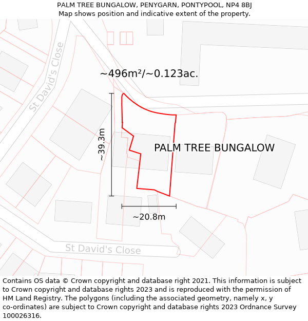 PALM TREE BUNGALOW, PENYGARN, PONTYPOOL, NP4 8BJ: Plot and title map