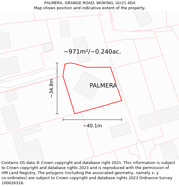 PALMERA, GRANGE ROAD, WOKING, GU21 4DA: Plot and title map