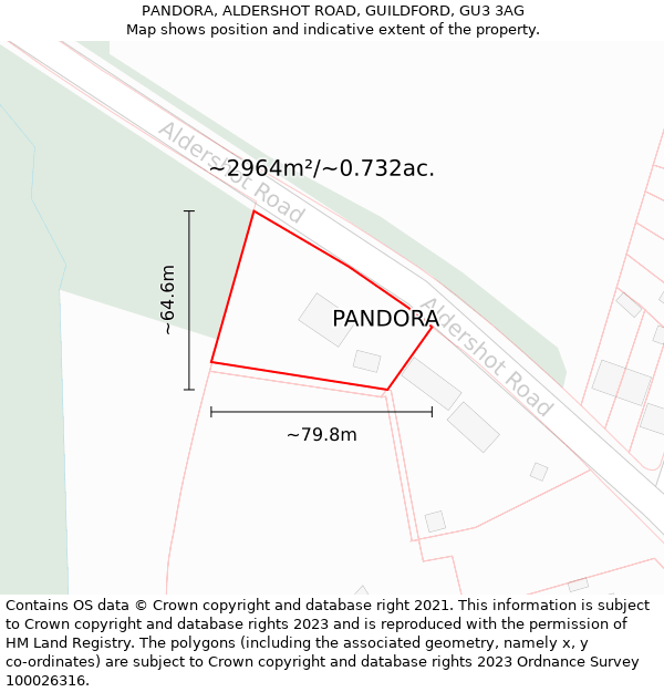 PANDORA, ALDERSHOT ROAD, GUILDFORD, GU3 3AG: Plot and title map