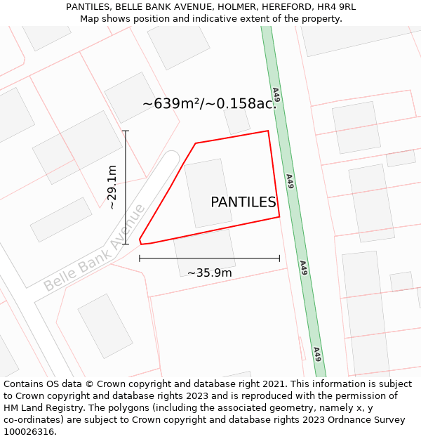 PANTILES, BELLE BANK AVENUE, HOLMER, HEREFORD, HR4 9RL: Plot and title map