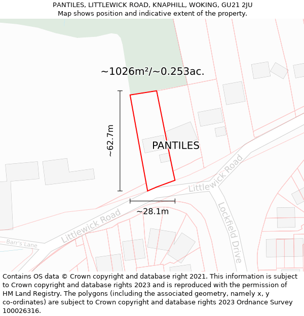 PANTILES, LITTLEWICK ROAD, KNAPHILL, WOKING, GU21 2JU: Plot and title map