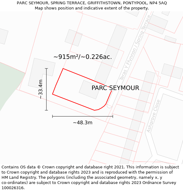 PARC SEYMOUR, SPRING TERRACE, GRIFFITHSTOWN, PONTYPOOL, NP4 5AQ: Plot and title map