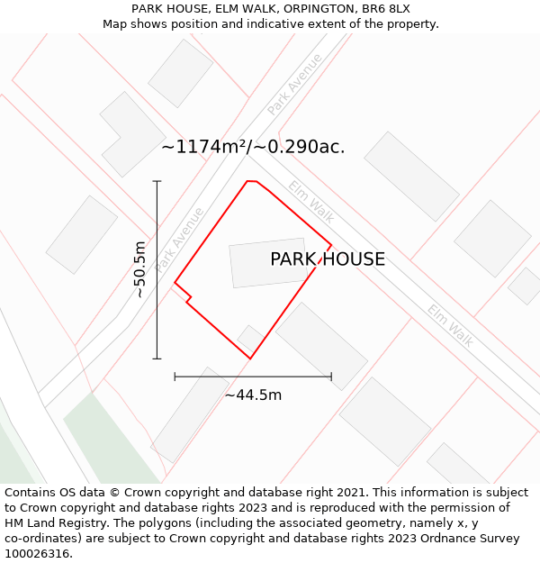 PARK HOUSE, ELM WALK, ORPINGTON, BR6 8LX: Plot and title map