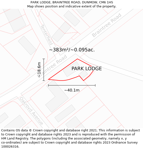PARK LODGE, BRAINTREE ROAD, DUNMOW, CM6 1HS: Plot and title map