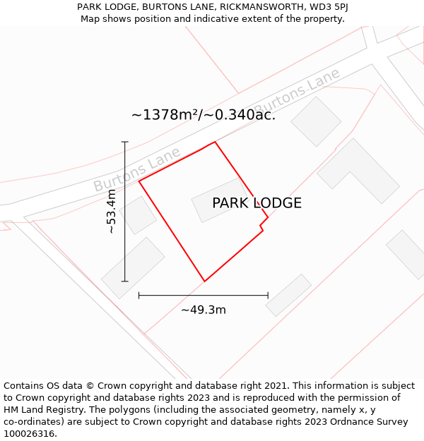 PARK LODGE, BURTONS LANE, RICKMANSWORTH, WD3 5PJ: Plot and title map