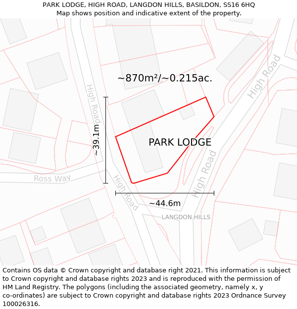 PARK LODGE, HIGH ROAD, LANGDON HILLS, BASILDON, SS16 6HQ: Plot and title map
