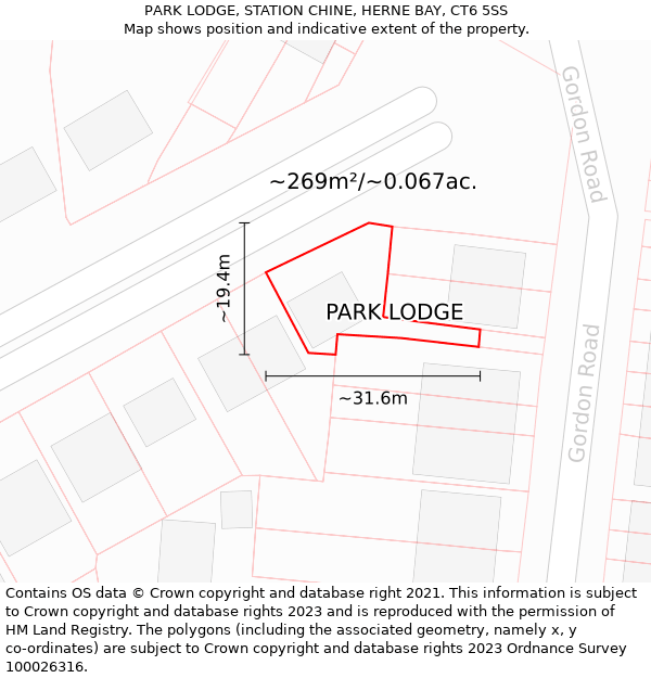 PARK LODGE, STATION CHINE, HERNE BAY, CT6 5SS: Plot and title map