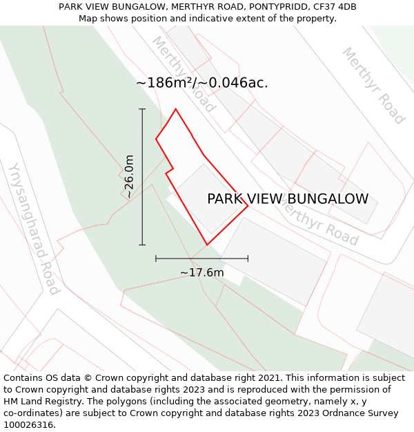 PARK VIEW BUNGALOW, MERTHYR ROAD, PONTYPRIDD, CF37 4DB: Plot and title map