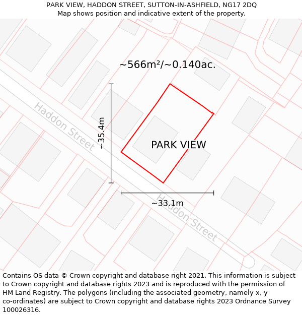 PARK VIEW, HADDON STREET, SUTTON-IN-ASHFIELD, NG17 2DQ: Plot and title map