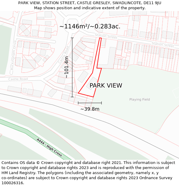 PARK VIEW, STATION STREET, CASTLE GRESLEY, SWADLINCOTE, DE11 9JU: Plot and title map