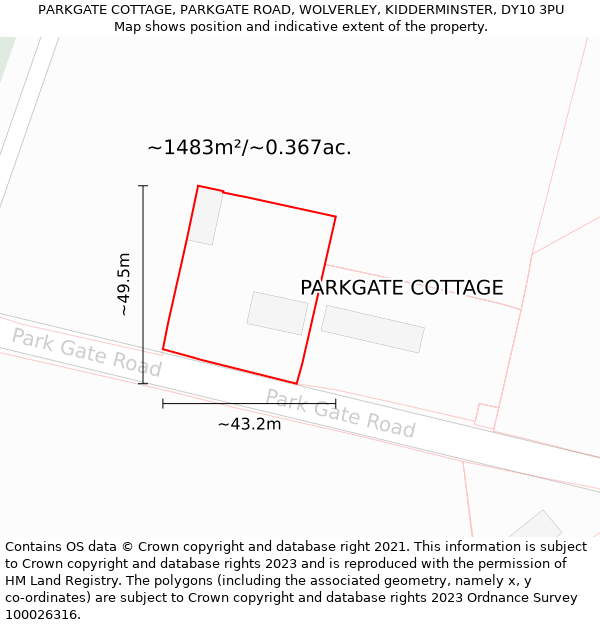 PARKGATE COTTAGE, PARKGATE ROAD, WOLVERLEY, KIDDERMINSTER, DY10 3PU: Plot and title map