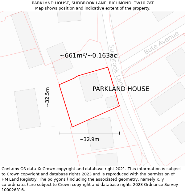 PARKLAND HOUSE, SUDBROOK LANE, RICHMOND, TW10 7AT: Plot and title map