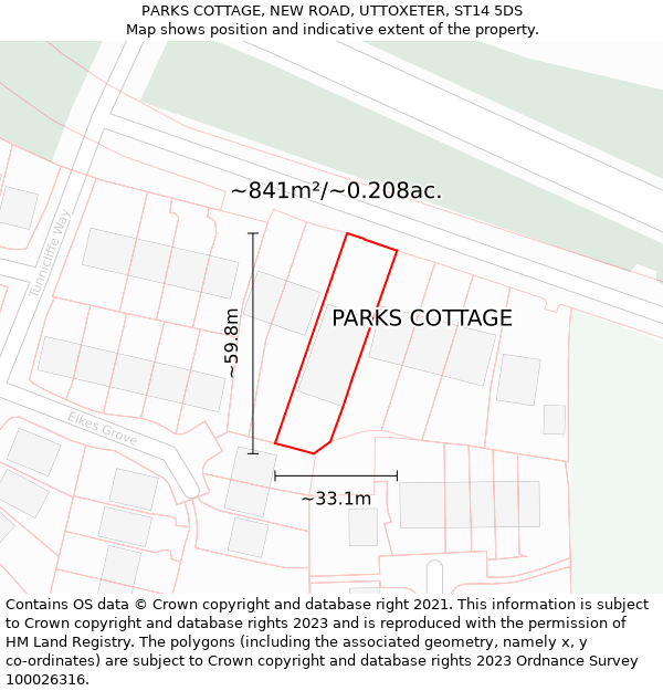 PARKS COTTAGE, NEW ROAD, UTTOXETER, ST14 5DS: Plot and title map