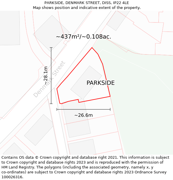 PARKSIDE, DENMARK STREET, DISS, IP22 4LE: Plot and title map