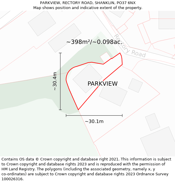 PARKVIEW, RECTORY ROAD, SHANKLIN, PO37 6NX: Plot and title map