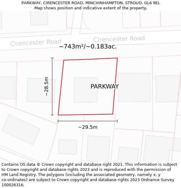 PARKWAY, CIRENCESTER ROAD, MINCHINHAMPTON, STROUD, GL6 9EL: Plot and title map