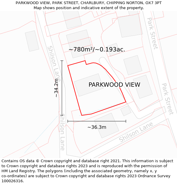 PARKWOOD VIEW, PARK STREET, CHARLBURY, CHIPPING NORTON, OX7 3PT: Plot and title map