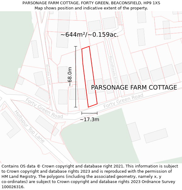 PARSONAGE FARM COTTAGE, FORTY GREEN, BEACONSFIELD, HP9 1XS: Plot and title map